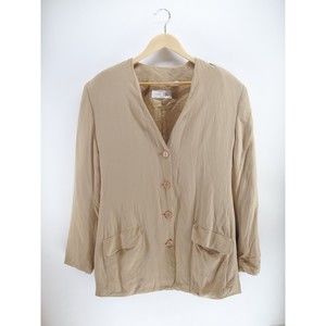 First‎ Issue American Design khaki Blazer Jacket Padded Shoulders Size 10 Silk